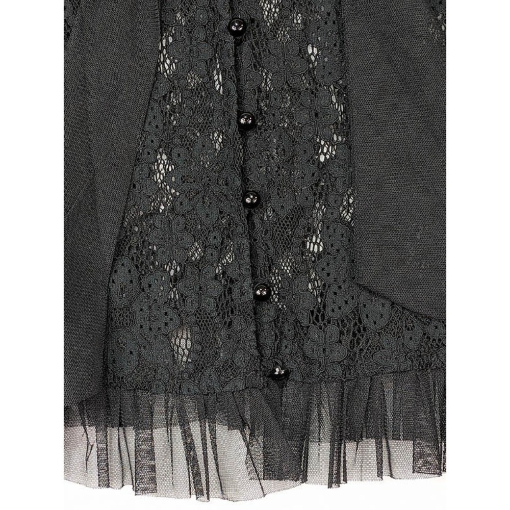 Lace Sheer Top Womens M Black Coquette Whimsigoth Fairy Lolita Goth Steampunk - Picture 3 of 12